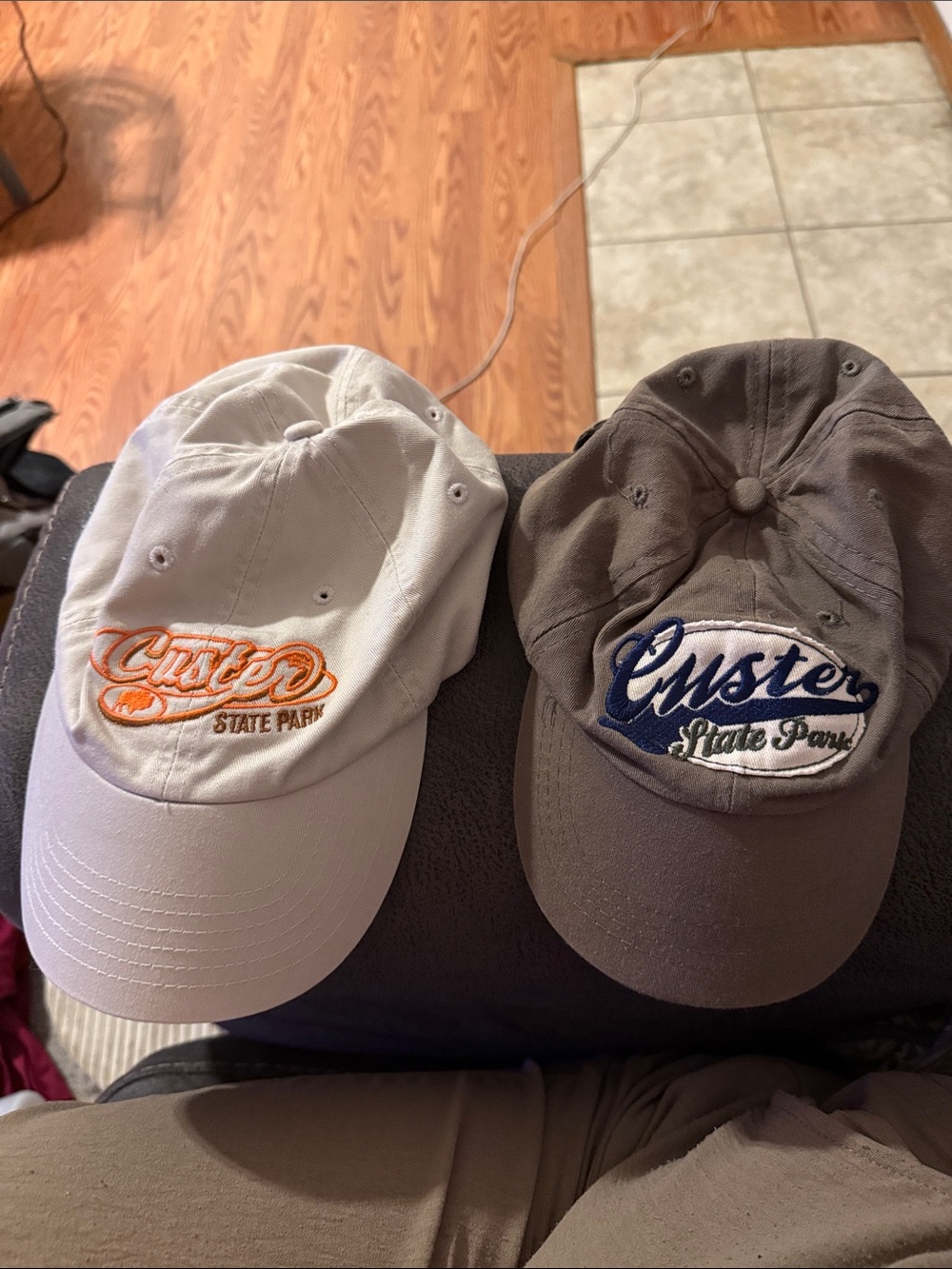 Custer State Park Embroidered Baseball Caps - White & Brown